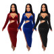 Hot Sexy Velvet Hollow Out Irregular High Waist Split Dress CY7147