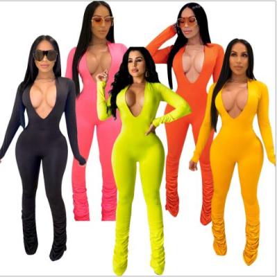 Solid color large V-neck skinny ladies jumpsuit SFY001