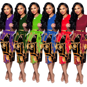 Fashion Printing Patchwork High Waist Bodycon Dress X9121