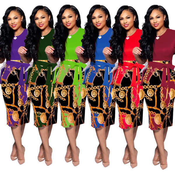 Fashion Printing Patchwork High Waist Bodycon Dress X9121