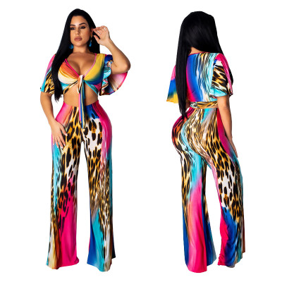 New Design Women Sexy Printing Loose Pants Suits SMR9256