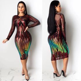 Sexy nightclub sexy perspective sequin dress CY8198