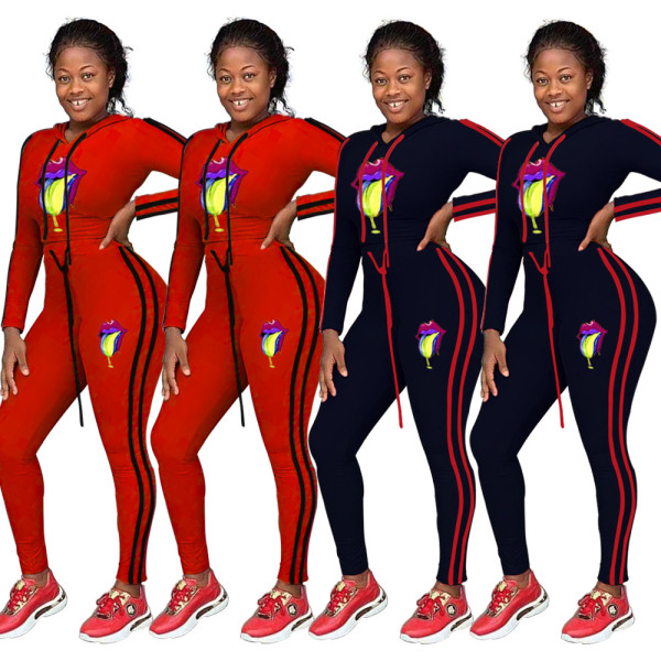 Outdoor Women Drawstring Slim Fitting Hooded Sport Sets FA7033