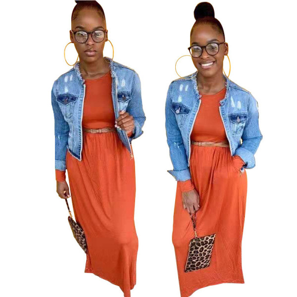 Casual Zipper Denim Acid Washes Long Sleeved Women Jackets SMR9486