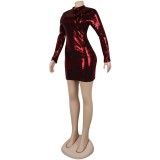 Sexy sequins open back long sleeve dress nightclub K8877