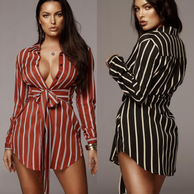 Striped Women Long Sleeves Bandage Mini Dress BS1074
