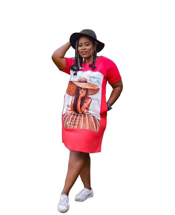 Comfy Ladies Short Sleeves Casual Printing Knee Length Dress AFY667