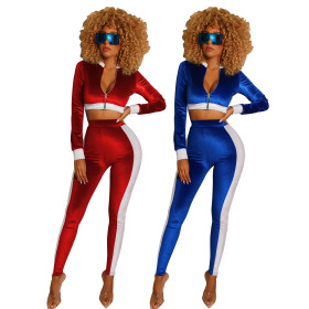 Crop Top Ladie Pants Contrast Color Bodycon Hiking Sets BS1133