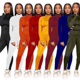 Factory Price Plain Color Women Outfits Pleated T-Shirt Tight Pants Q387