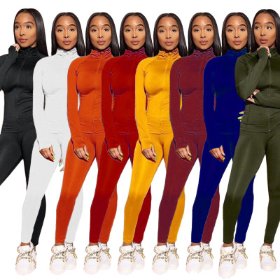 Factory Price Plain Color Women Outfits Pleated T-Shirt Tight Pants Q387