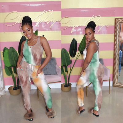 Casual vest printed and dyed jumpsuit M106702