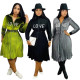 Suede embroidered drawstring waist solid color pleated skirt TK6055