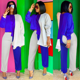 Contrast Color Leisure Sets Irregular Loose T-Shirt Straight Pants KF140