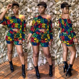 Fashion Printing Women Suits Loose Top Bodycon Shorts ML7152