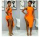 Stylish Bodycon Ruffle Sleeveless Orange Split Dress N9156