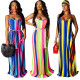 Leisure Multicolor Condole Belt Striped Dress With Kerchief TRS956