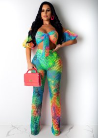 Grid tie-dyed pants set (lined) FSL039