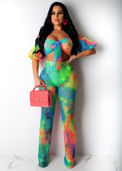 Grid tie-dyed pants set (lined) FSL039