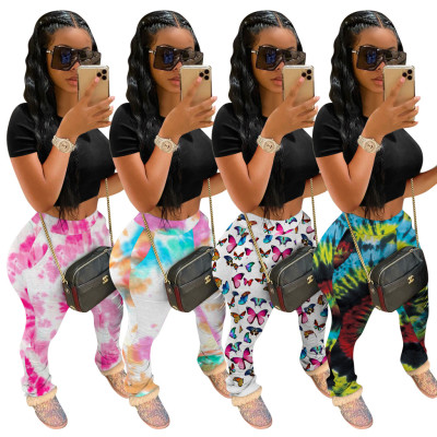 Printed pleated sports trousers 4-color pants QM4020