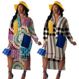 Colorful Printed Loose Overlay Casual Midi Dress For Ladies QQM3849