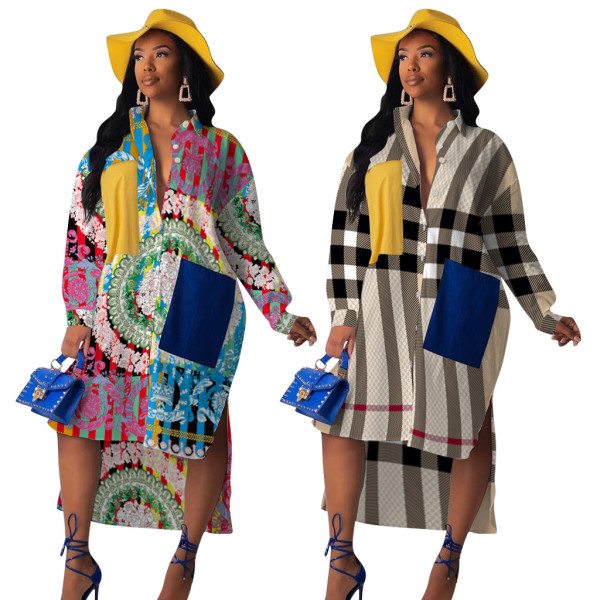 Colorful Printed Loose Overlay Casual Midi Dress For Ladies QQM3849