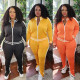Autumn Contrast Stitching Zipper Long Sleeves Cardigan With Split Pants Plus Size Two Pieces Sets OM