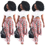 Wholesale Printing High Waist Wide Leg Pants R6114