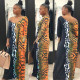 New Design V Neck Leopard Printing Patchwork Maxi Dress LA3125