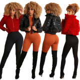 Black/Red Thicken Slim Fitting Jacket Zipper Short Clothes AMM8202