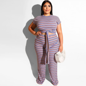 Tight strap short sleeve T-shirt jacket straight pants two-piece set OSS19345