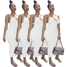Factory Price Solid Condole Belt Bodycon Dress For Women T3278H