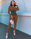 Lace-up rib stitching autumn and winter sports jumpsuit NK183