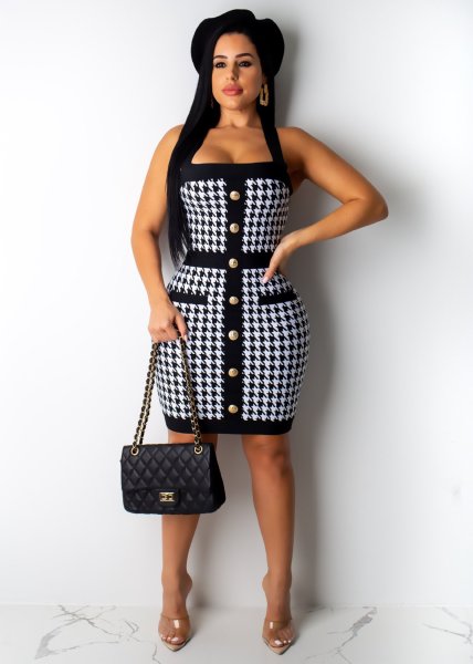 Printed backless neck dress CCY8158