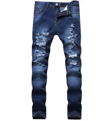 Mens more holes denim jeans wear stretch dark Slim denim pants TX6012