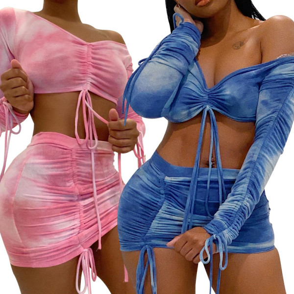 Printing and dyeing suit skirt tube top short skirt large size two-piece suit MY9639