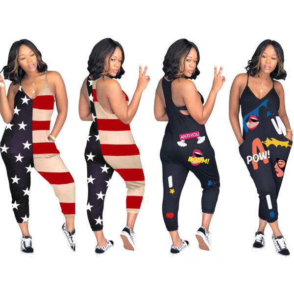 Leisure V Neck Women Jumpsuit Printing Harem Pants MD175