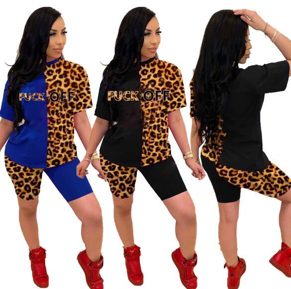 Sexy women\'s two-piece leopard stitching letter set MN8103
