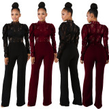 Casual Pure Color Lace Sexy Jumpsuits QZ3248