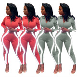 Unique Fluorescent Stripe Patchwork Tight Jumpsuits Q250