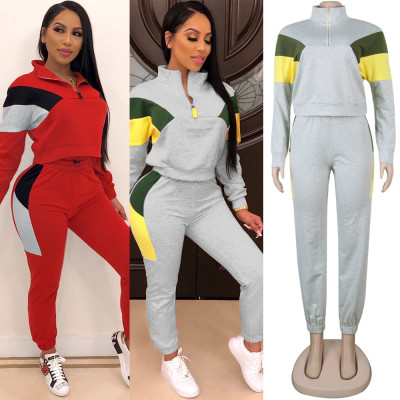 Stylish Slim Plus Size Colors Patchwork Female Tracksuits K8855