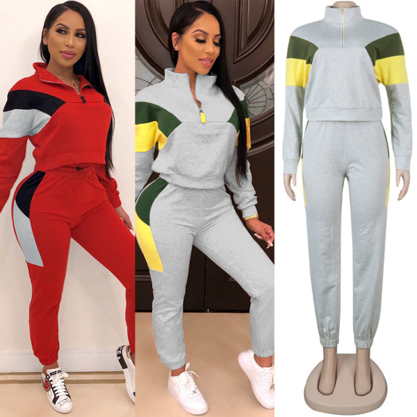 Stylish Slim Plus Size Colors Patchwork Female Tracksuits K8855