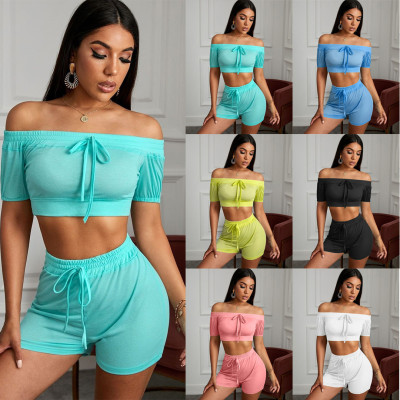 Elastic drawstring tube top fashion casual fitness sports suit HM6313