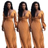 Surplice Neck Polka Dot Long Dress ARM8011