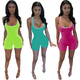 Solid Color Sleeveless Bodycon Jumpsuit For Sport DN8253