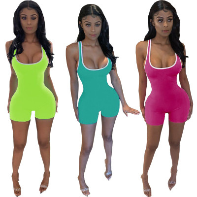 Solid Color Sleeveless Bodycon Jumpsuit For Sport DN8253