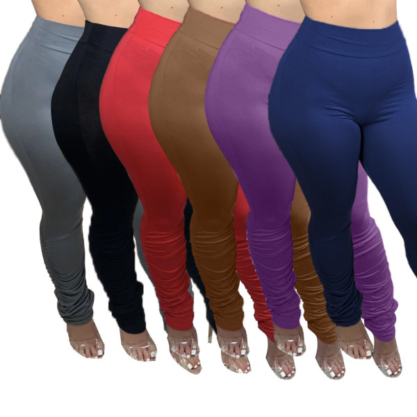 Sexy casual stretch skinny high waist pleated trousers QZ3306