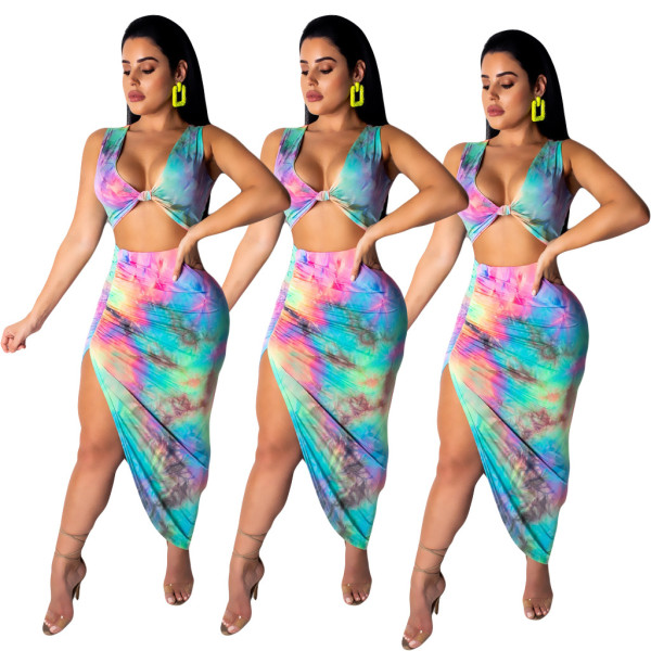 Cheap Sleeveless Sexy Top Printing Irregular Skirts AMM8117