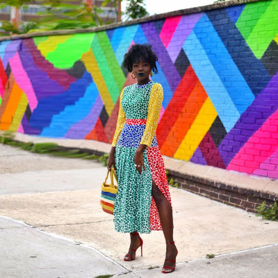 Unique Colorful Leopard Printing Long Sleeves Split Dress AL058