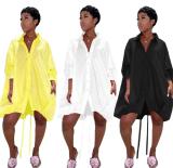 Knotted rope dress Solid color loose shirt dress YMT6165