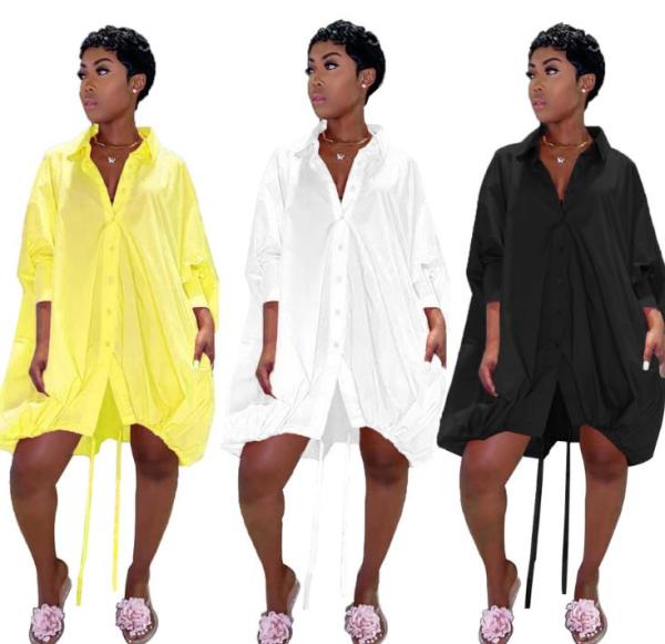 Knotted rope dress Solid color loose shirt dress YMT6165